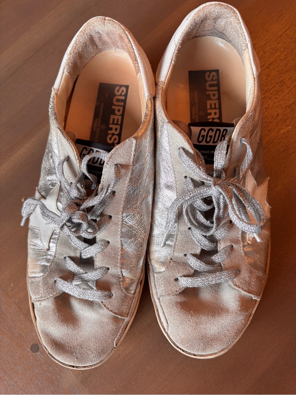 Golden Goose Silver Leather Low-Top Sneakers